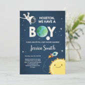 Space Baby Dusche Einladung Boy Astronaut Rocket (Stehend Vorderseite)