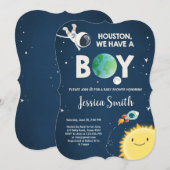Space Baby Dusche Einladung Boy Astronaut Rocket (Vorne/Hinten)