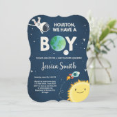 Space Baby Dusche Einladung Boy Astronaut Rocket (Stehend Vorderseite)