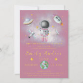 Space Baby Duwer Mädchen Astronaut Raketenstar Par Einladung (Vorderseite)