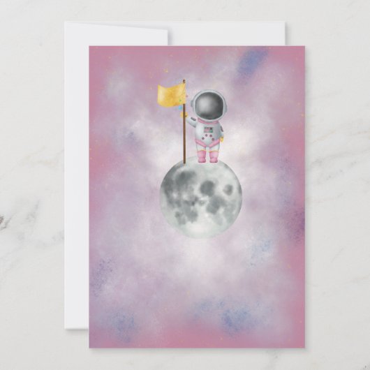 Space Baby Duwer Mädchen Astronaut Raketenstar Par Einladung (Rückseite)