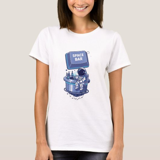 "Space Bar" Astronaut Cocktail Lounge Illustration T-Shirt (Vorderseite)