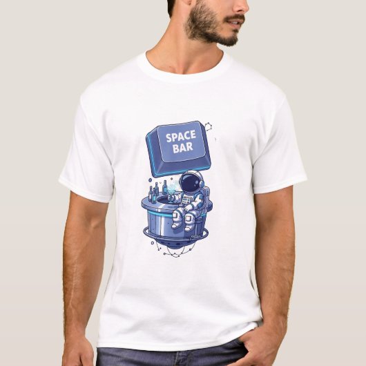 "Space Bar" Astronaut Cocktail Lounge Illustration T-Shirt (Vorderseite)
