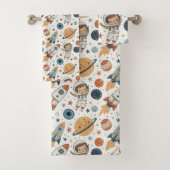 Space Bath Towel Pastel Planets & Rockets for Boy Badhandtuch Set (Insitu)