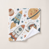 Space Bath Towel Pastel Planets & Rockets for Boy Badhandtuch Set (Waschlappen)