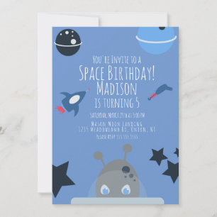 Space Birthday Alien Themed Blue Einladung