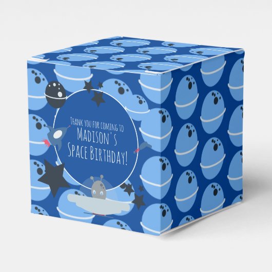 Space Birthday Alien Themed Blue Favor Box Geschenkschachtel (Vorderseite)
