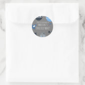 Space Birthday Alien Themed Blue Gray Runder Aufkleber (Tasche)