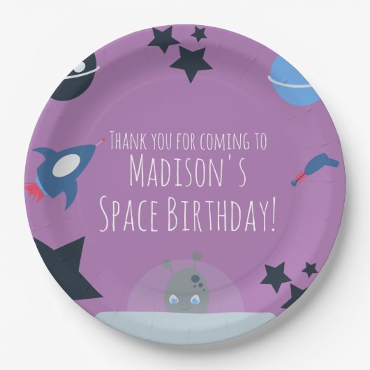 Space Birthday Alien Themed Blue Pappteller (Vorderseite)