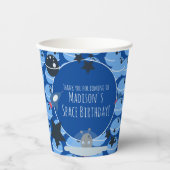 Space Birthday Alien Themed Blue Pattern Pappbecher (Vorderseite)