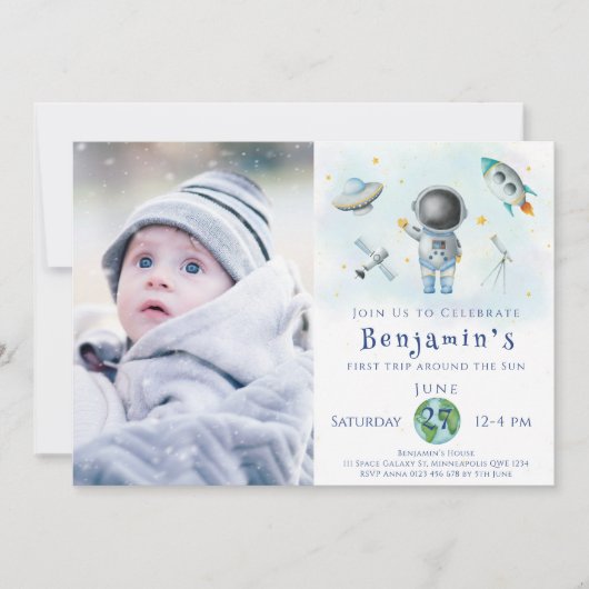 Space Birthday Astronaut Bocket Party Einladung (Vorderseite)