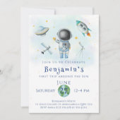 Space Birthday Astronaut Bockets Stars Party Einladung (Vorderseite)