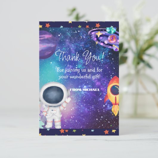 Space Birthday Dankeskarte (Stehend Vorderseite)