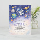 Space Birthday Galaxy Boy Invitation Einladung (Stehend Vorderseite)