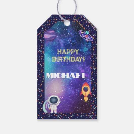 Space Birthday Geschenkanhänger (Vorderseite)