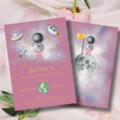 Space Birthday Girl Astronaut Raketen Sterne Party Einladung