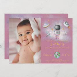 Space Birthday Girl Astronaut Raketenstars Party I Einladung