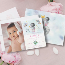 Space Birthday Girl Astronaut Raketenstars Partys Einladung