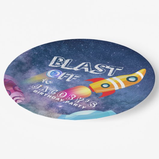 Space Birthday Pappteller (Schrägansicht)