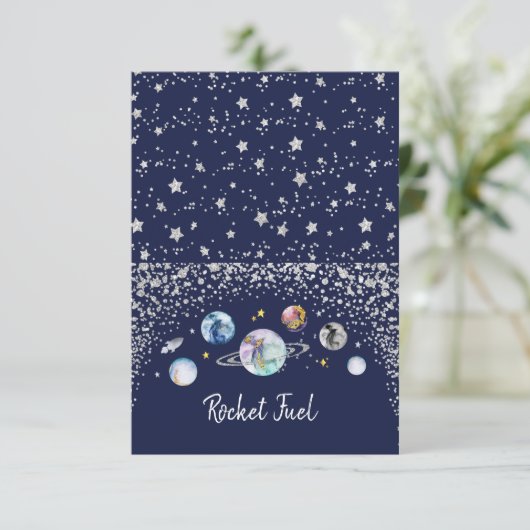 Space Birthday Party Buffet Food Labels Platzkarte Begleitkarte (Stehend Vorderseite)