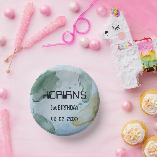 Space Birthday Party Earth Globe Pappteller (Party)