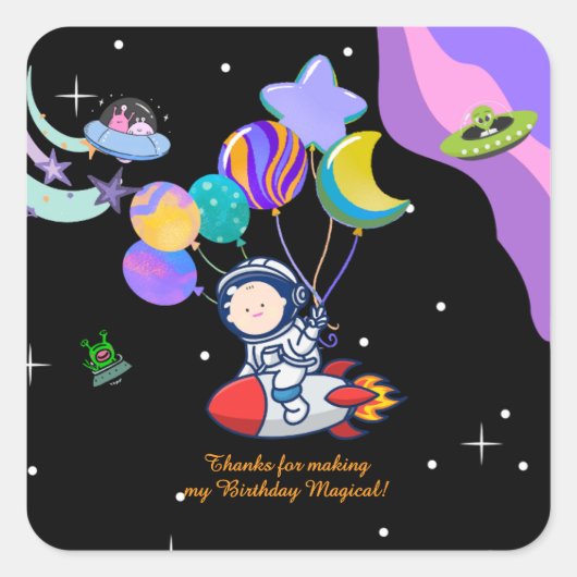 Space Birthday Party Theme | Galaxy Theme Decor Quadratischer Aufkleber (Vorderseite)