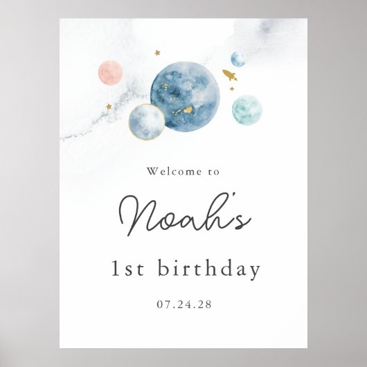 Space Birthday Welcome Sign Poster (Vorne)