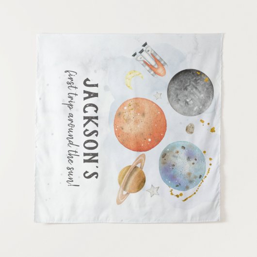 Space Birthday Welcome Sign Wandteppich (Vorderseite (Horizontal))