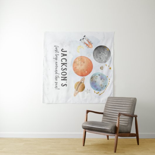 Space Birthday Welcome Sign Wandteppich (Beispiel (Horizontal))