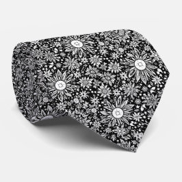 Space Blume Blumenschwarz und Weiß Muster Krawatte