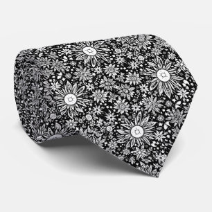 Space Blume Blumenschwarz und Weiß Muster Krawatte