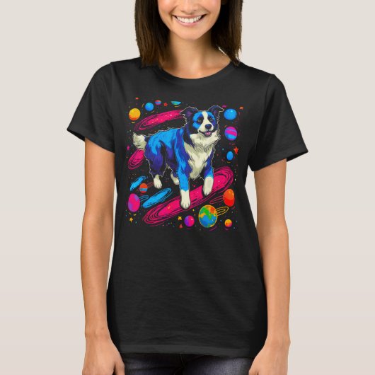 Space Border Collie Dog T-Shirt (Vorderseite)
