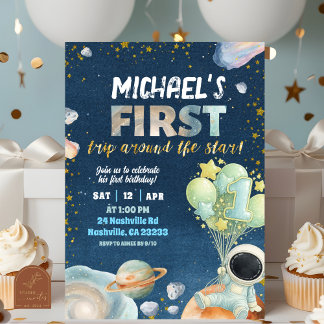 Space Boy 1ST Trip around the sun Birthday Invitat Einladung