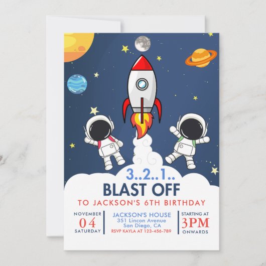 Space Boy Birthday Einladung (Vorderseite)