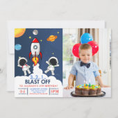 Space Boy Fun Birthday Einladung (Vorderseite)