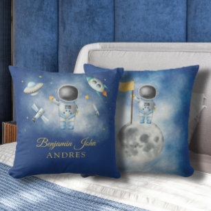 Space Boy Gold Galaxy Moon Stars Rakete UFO Kissen