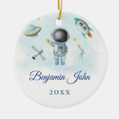 Space Boy Gold Galaxy Moon Stars Rakete UFO Thread Keramik Ornament (Vorne)