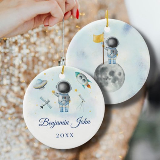 Space Boy Gold Galaxy Moon Stars Rakete UFO Thread Keramik Ornament