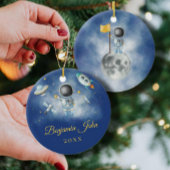 Space Boy Gold Galaxy Moon Stars Rakete UFO Thread Keramik Ornament