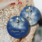 Space Boy Gold Galaxy Moon Stars Rakete UFO Thread Keramik Ornament