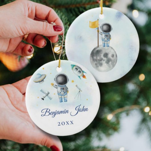 Space Boy Gold Galaxy Moon Stars Rakete UFO Thread Keramik Ornament