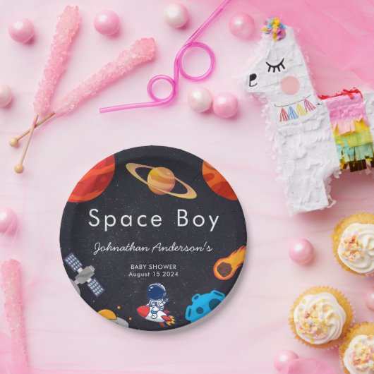 Space Boy Planets Niedlich Astronaut Baby Dusche Pappteller (Party)