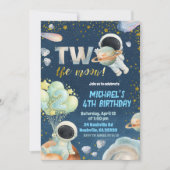 Space Boy TWO the moon Birthday Invitation Einladung (Vorderseite)