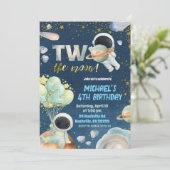 Space Boy TWO the moon Birthday Invitation Einladung (Stehend Vorderseite)