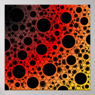 Space Bubble Spots - Schwarz/Rot/Gold Poster