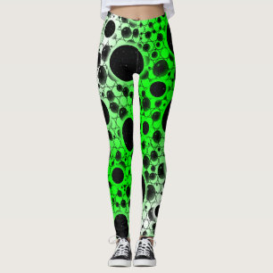 Space Bubble Spots - Weiß/Grün Leggings