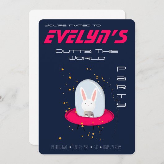Space Bunny Party Einladung (Vorne/Hinten)