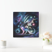 Space Butterfly Dragon Quadratische Wanduhr (Zuhause)