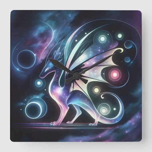Space Butterfly Dragon Quadratische Wanduhr (Vorderseite)
