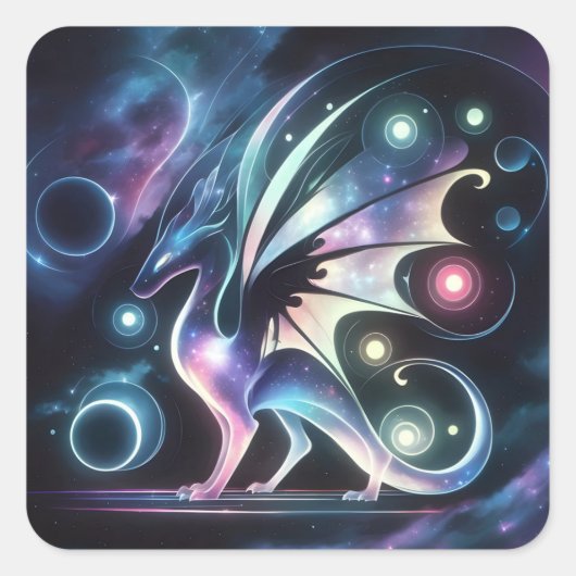 Space Butterfly Dragon Quadratischer Aufkleber (Vorderseite)